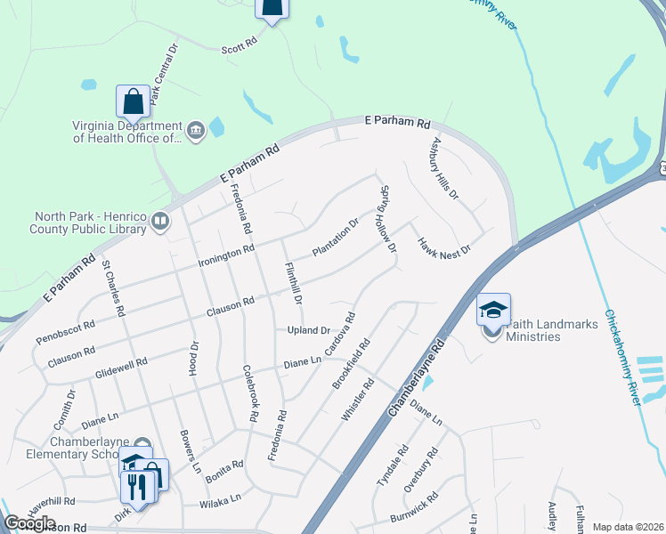 map of restaurants, bars, coffee shops, grocery stores, and more near 514 Clauson Road in Richmond