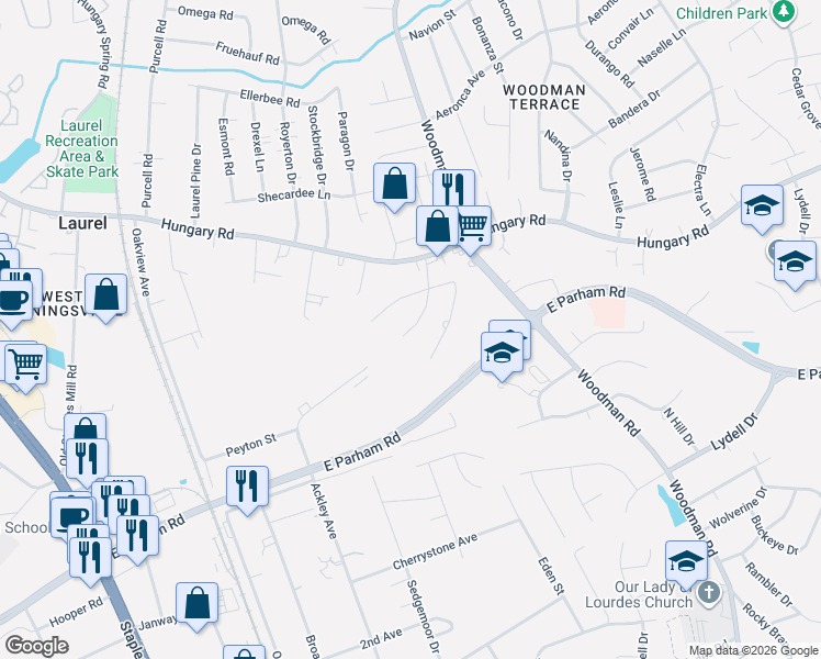 map of restaurants, bars, coffee shops, grocery stores, and more near 2413 Hobart Road in Richmond
