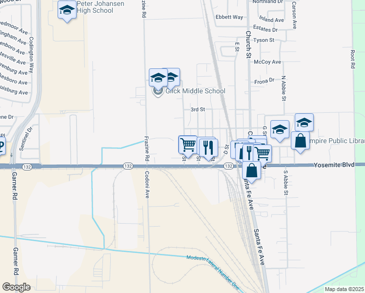 map of restaurants, bars, coffee shops, grocery stores, and more near 101 A Street in Empire