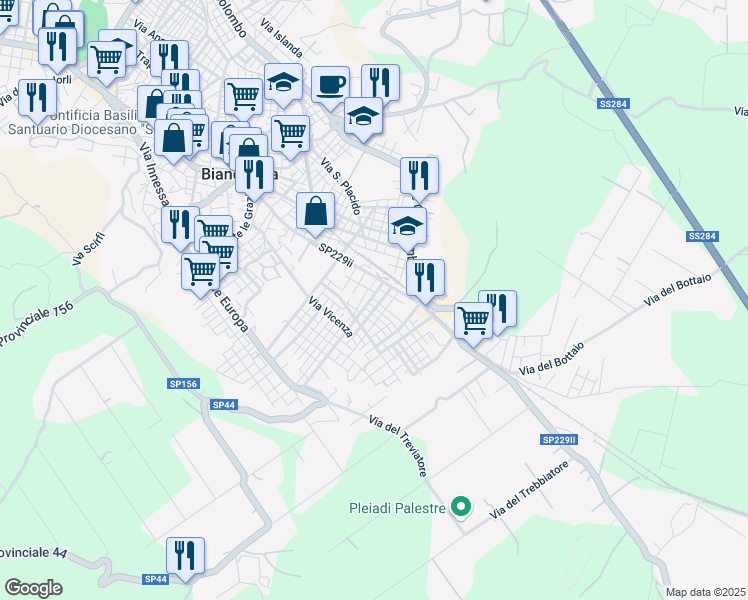 map of restaurants, bars, coffee shops, grocery stores, and more near 14 Via Poeta Cavallaro in Biancavilla