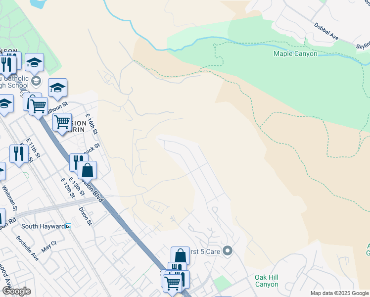 map of restaurants, bars, coffee shops, grocery stores, and more near 29761 Cantera Drive in Hayward