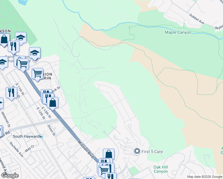 map of restaurants, bars, coffee shops, grocery stores, and more near 29761 Cantera Drive in Hayward