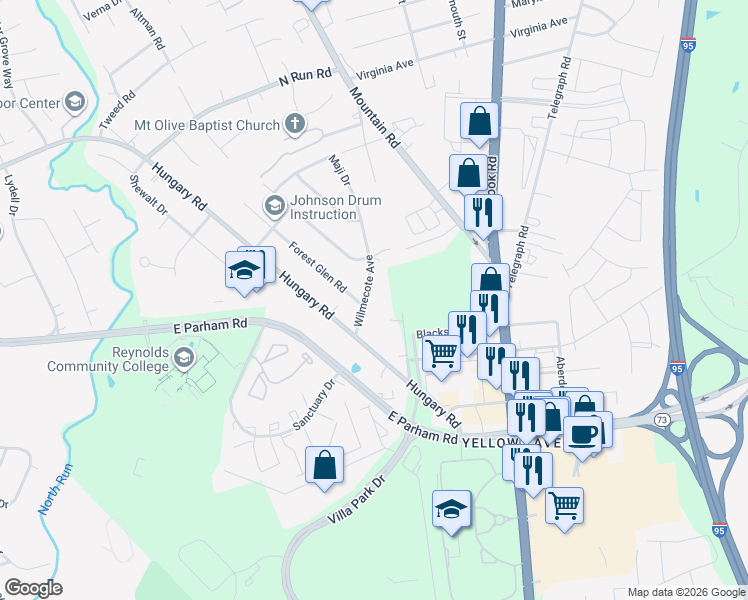map of restaurants, bars, coffee shops, grocery stores, and more near 8520 Cleveland Street in Henrico