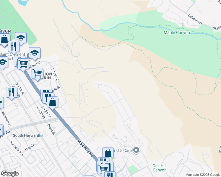map of restaurants, bars, coffee shops, grocery stores, and more near 29761 Cantera Drive in Hayward