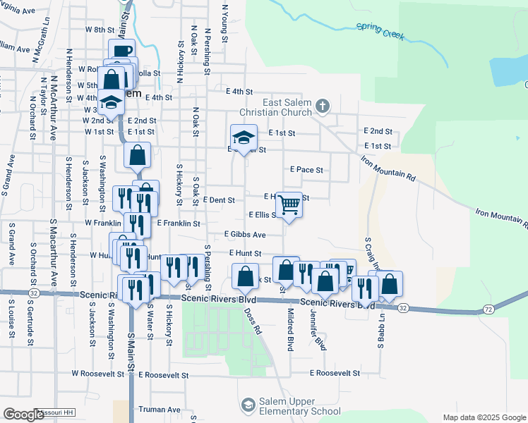 map of restaurants, bars, coffee shops, grocery stores, and more near 808 East Ellis Street in Salem
