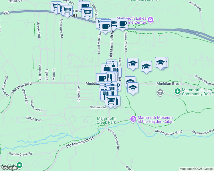 map of restaurants, bars, coffee shops, grocery stores, and more near 501 Old Mammoth Road in Mammoth Lakes