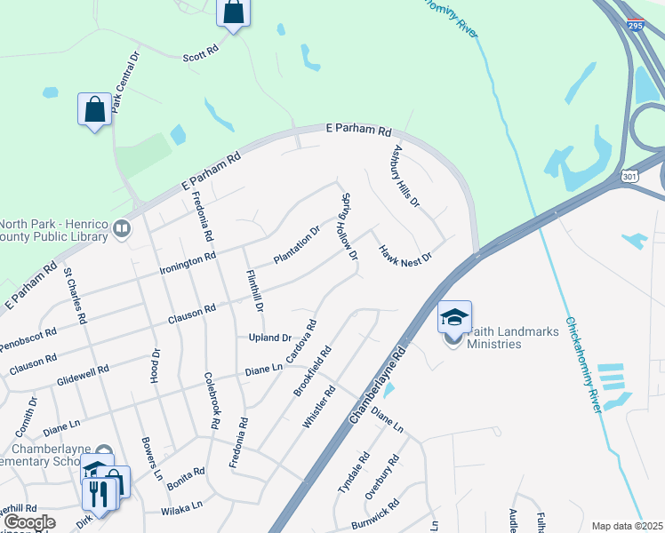map of restaurants, bars, coffee shops, grocery stores, and more near 503 Clauson Road in Richmond