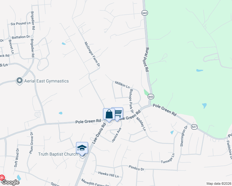 map of restaurants, bars, coffee shops, grocery stores, and more near 8423 Broadwing Lane in Mechanicsville