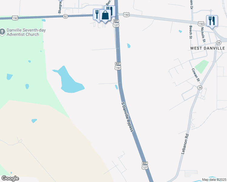map of restaurants, bars, coffee shops, grocery stores, and more near 30-138 South Danville Bypass in Danville