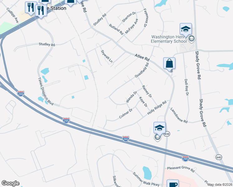 map of restaurants, bars, coffee shops, grocery stores, and more near 8379 Quailfield Road in Mechanicsville