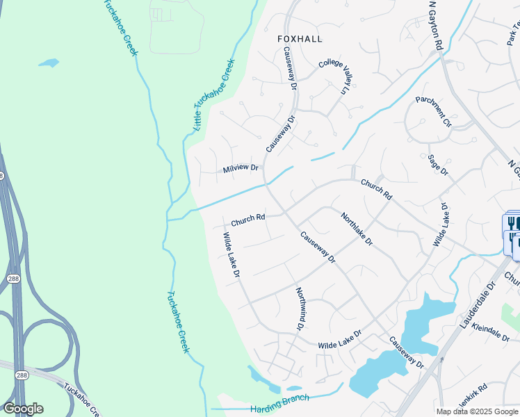 map of restaurants, bars, coffee shops, grocery stores, and more near 12916 Church Road in Richmond