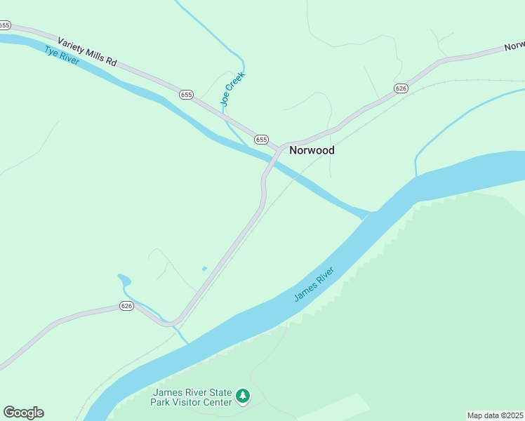 map of restaurants, bars, coffee shops, grocery stores, and more near Norwood Road in Nelson County