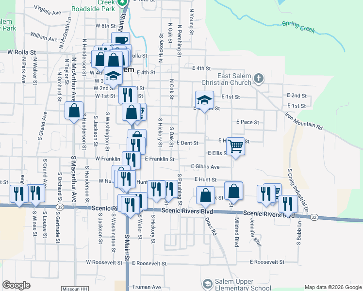 map of restaurants, bars, coffee shops, grocery stores, and more near 300 South Oak Street in Salem