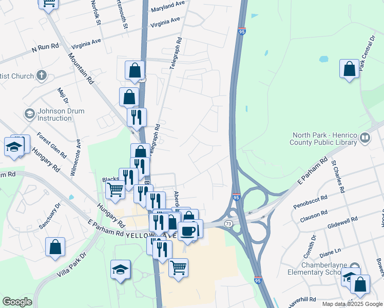 map of restaurants, bars, coffee shops, grocery stores, and more near 325 Wilson Creek Drive in Glen Allen