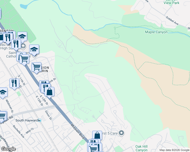 map of restaurants, bars, coffee shops, grocery stores, and more near 29736 Cantera Drive in Hayward