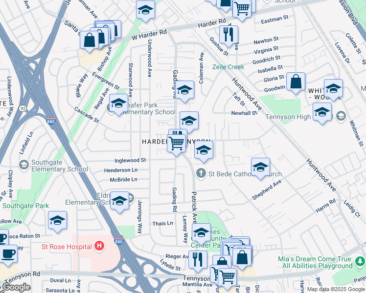 map of restaurants, bars, coffee shops, grocery stores, and more near in Hayward