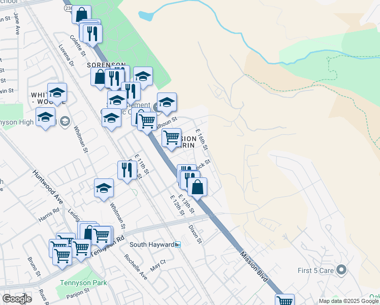 map of restaurants, bars, coffee shops, grocery stores, and more near 833 Webster Street in Hayward