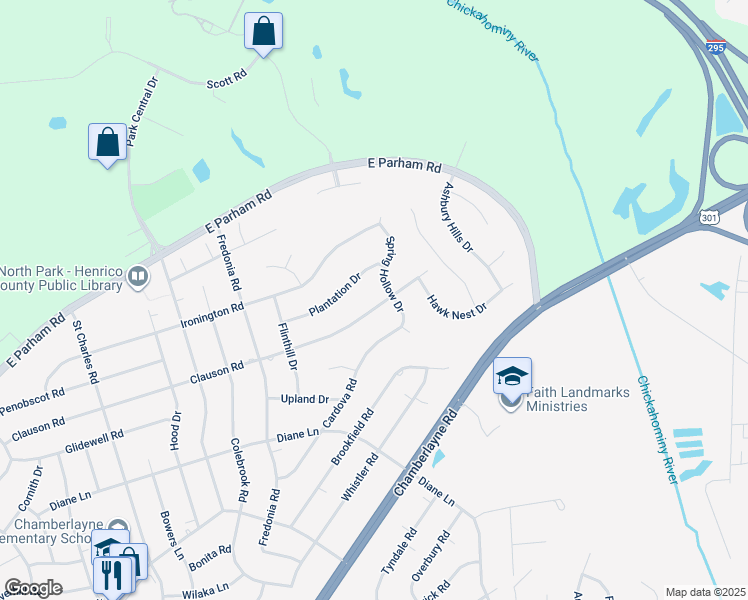 map of restaurants, bars, coffee shops, grocery stores, and more near 502 Clauson Road in Richmond