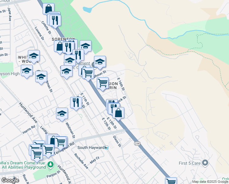 map of restaurants, bars, coffee shops, grocery stores, and more near 829 Webster Street in Hayward