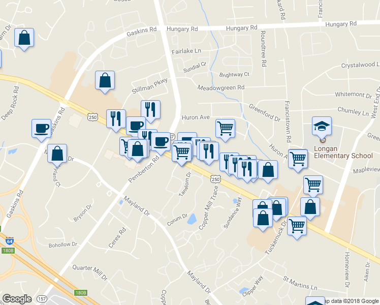 map of restaurants, bars, coffee shops, grocery stores, and more near 5364 Old Springfield Road in Henrico