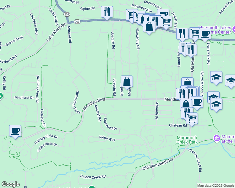 map of restaurants, bars, coffee shops, grocery stores, and more near 474 Joaquin Road in Mammoth Lakes