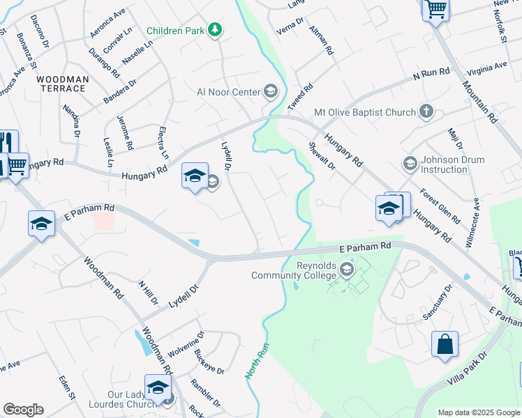 map of restaurants, bars, coffee shops, grocery stores, and more near 9012 Willowbrook Drive in Richmond