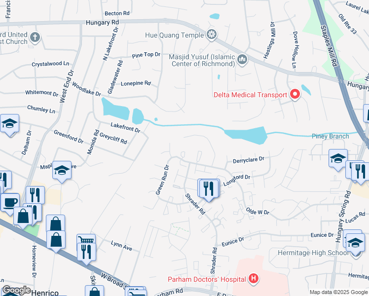 map of restaurants, bars, coffee shops, grocery stores, and more near 4924 Lurgan Place in Richmond