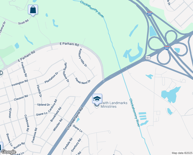 map of restaurants, bars, coffee shops, grocery stores, and more near 8308 Hawk Nest Drive in Richmond