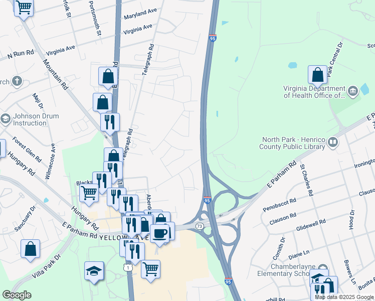 map of restaurants, bars, coffee shops, grocery stores, and more near 8537 Wilson Creel Lane in Glen Allen