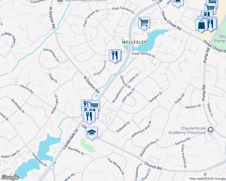 map of restaurants, bars, coffee shops, grocery stores, and more near 2917 Broadford Terrace in Richmond