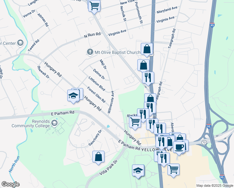 map of restaurants, bars, coffee shops, grocery stores, and more near 9111 Wilmecote Avenue in Richmond