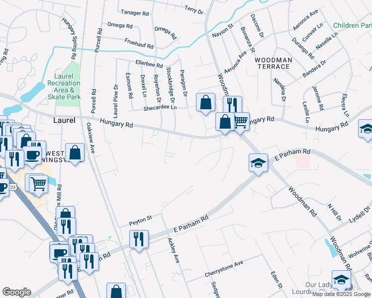 map of restaurants, bars, coffee shops, grocery stores, and more near 9412 Hollins Glen Court in Henrico