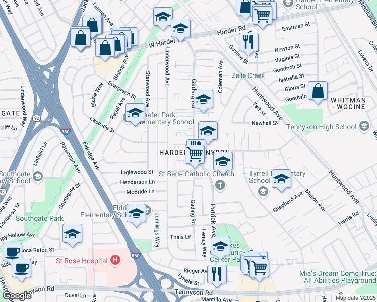 map of restaurants, bars, coffee shops, grocery stores, and more near 26555 Gading Road in Hayward