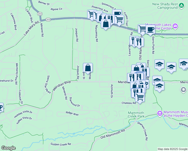 map of restaurants, bars, coffee shops, grocery stores, and more near 484 Manzanita Road in Mammoth Lakes