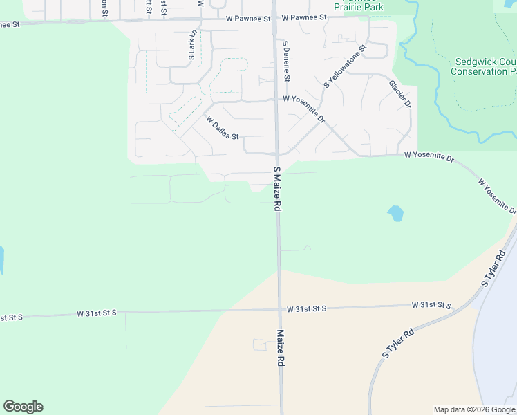 map of restaurants, bars, coffee shops, grocery stores, and more near 2951 South Maize Road in Wichita
