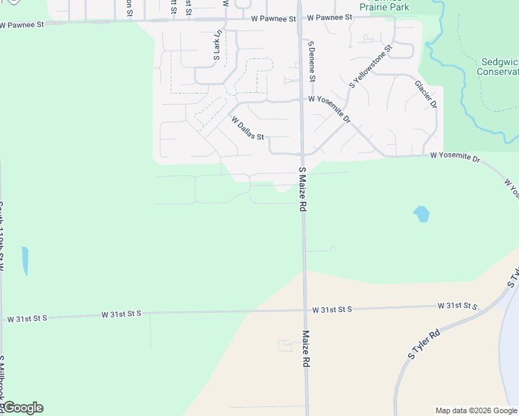 map of restaurants, bars, coffee shops, grocery stores, and more near 2951 South Maize Road in Wichita