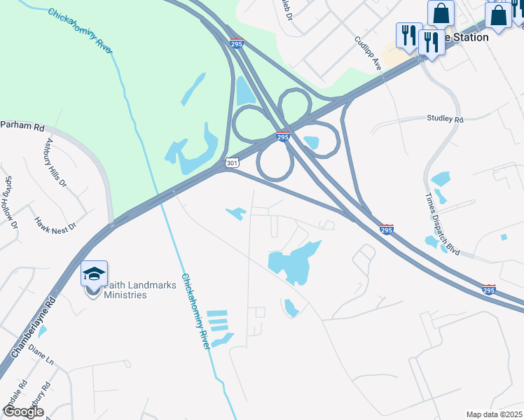 map of restaurants, bars, coffee shops, grocery stores, and more near 8438 Old Richfood Road in Mechanicsville