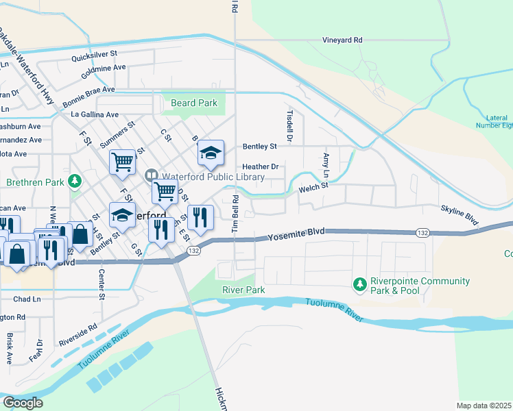 map of restaurants, bars, coffee shops, grocery stores, and more near 220 Barnes Avenue in Waterford