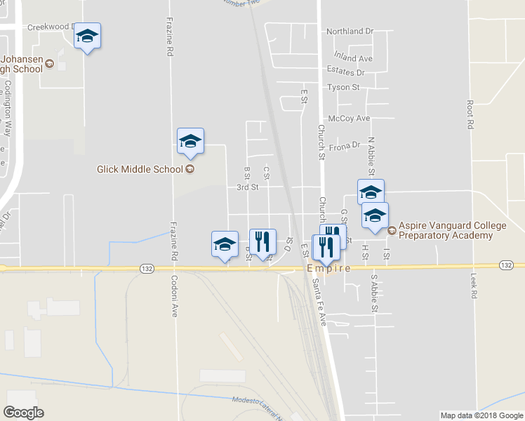 map of restaurants, bars, coffee shops, grocery stores, and more near 4813 2nd Street in Empire