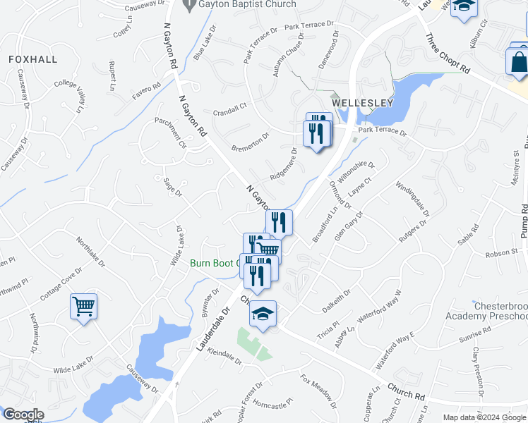 map of restaurants, bars, coffee shops, grocery stores, and more near 12748 Stonebriar Lane in Richmond