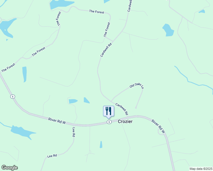 map of restaurants, bars, coffee shops, grocery stores, and more near 1235 Cardwell Road in Crozier