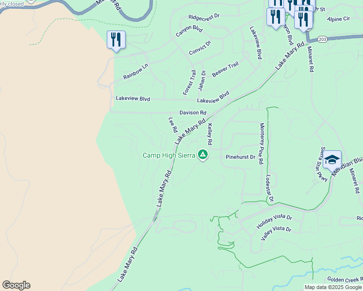 map of restaurants, bars, coffee shops, grocery stores, and more near 869 Lake Mary Rd in Mammoth Lakes