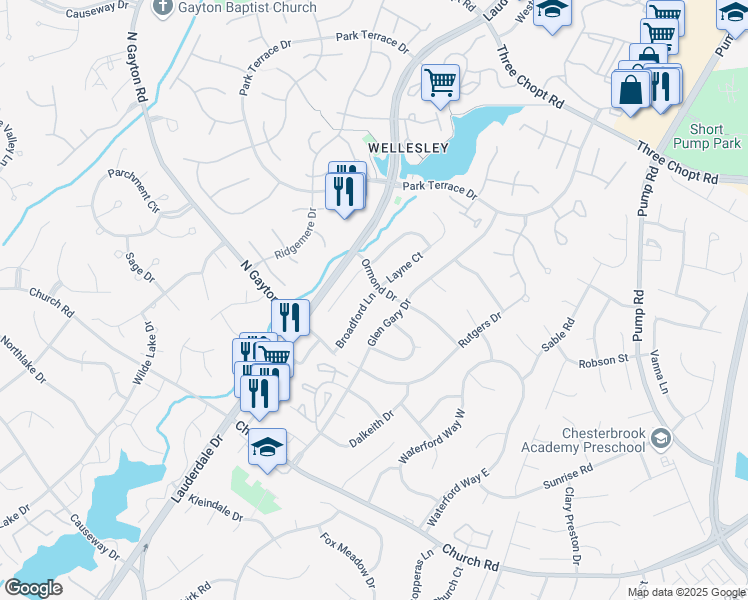 map of restaurants, bars, coffee shops, grocery stores, and more near 2849 Broadford Lane in Richmond