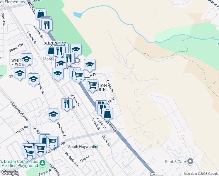 map of restaurants, bars, coffee shops, grocery stores, and more near 894 Webster Street in Hayward