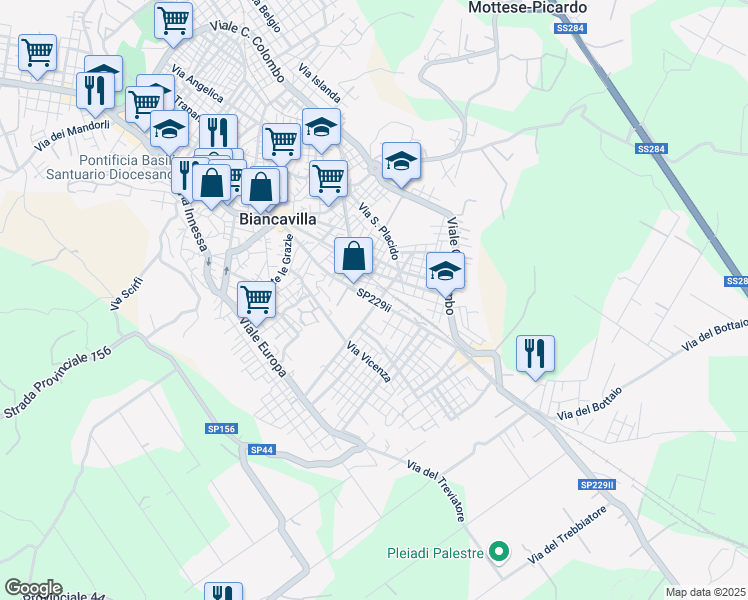 map of restaurants, bars, coffee shops, grocery stores, and more near in Biancavilla
