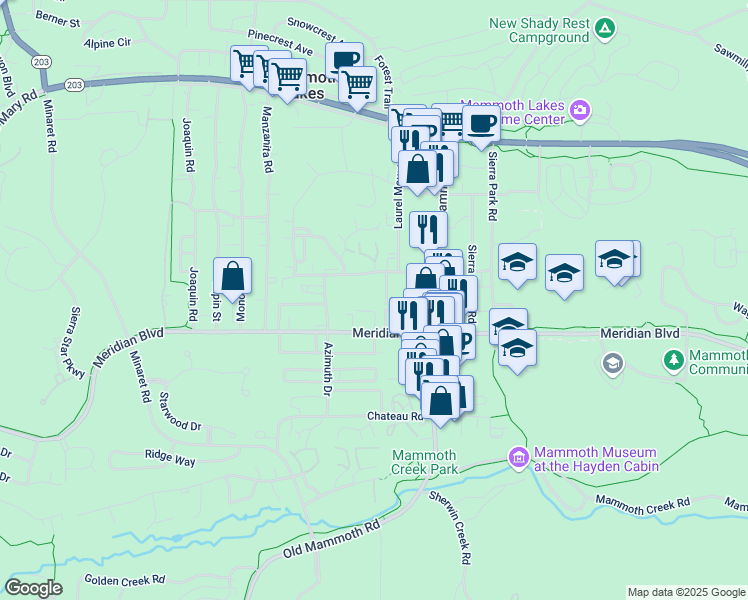 map of restaurants, bars, coffee shops, grocery stores, and more near in Mammoth Lakes