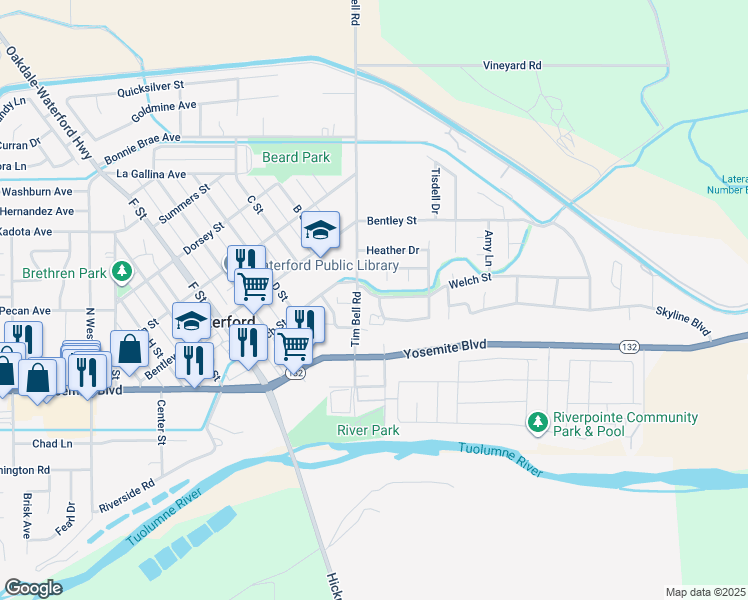 map of restaurants, bars, coffee shops, grocery stores, and more near 220 Barnes Avenue in Waterford