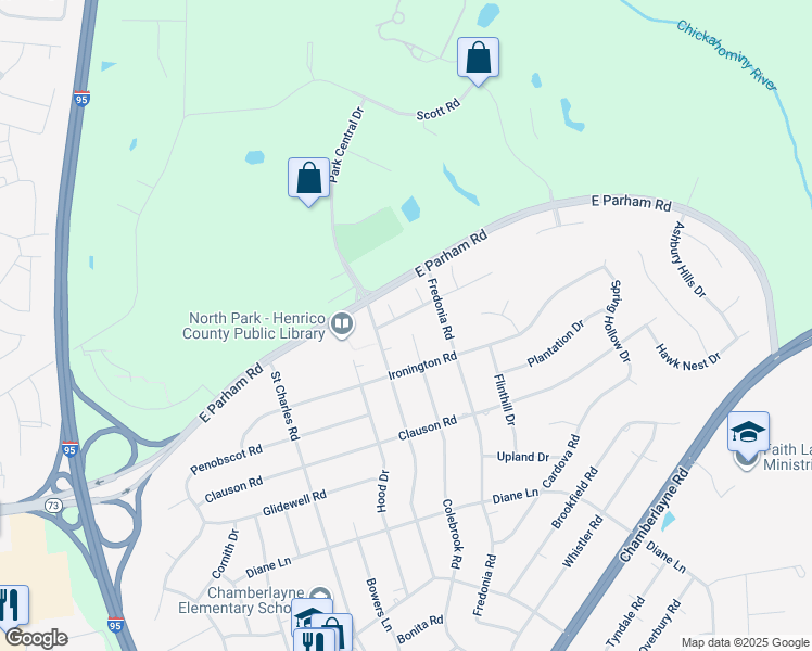 map of restaurants, bars, coffee shops, grocery stores, and more near 716 Carldan Road in Richmond