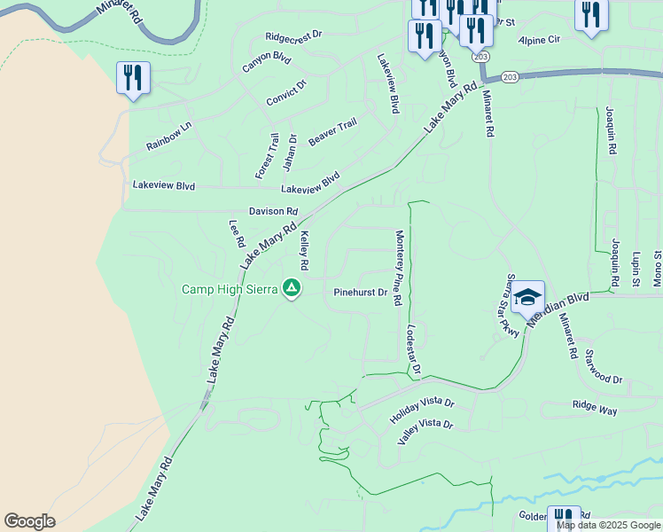 map of restaurants, bars, coffee shops, grocery stores, and more near 50 Silver Tip Lane in Mammoth Lakes