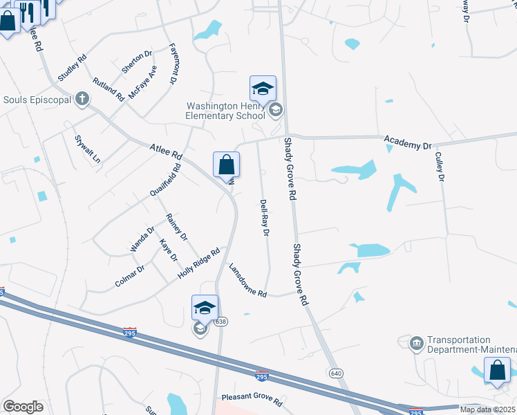 map of restaurants, bars, coffee shops, grocery stores, and more near 8449 Dell-Ray Drive in Mechanicsville